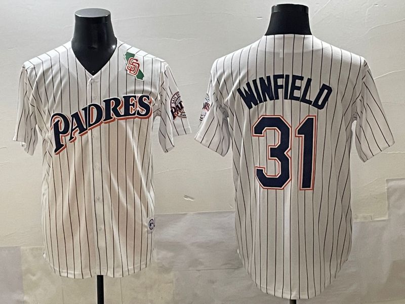 Men 2025 San Diego Padres #31 Winfield White Stripe Throwback Game Nike MLB Jersey style 6